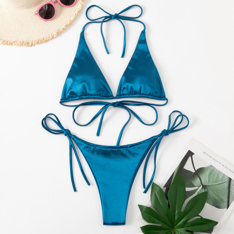 "LuxeLace Satin Seduction: Two-Piece Bikini Set