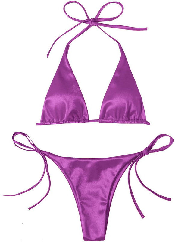 "LuxeLace Satin Seduction: Two-Piece Bikini Set