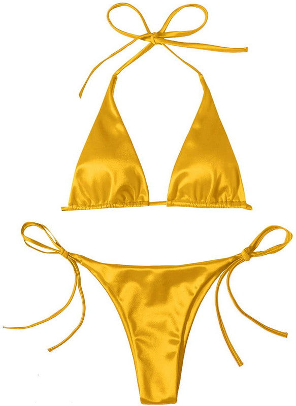 "LuxeLace Satin Seduction: Two-Piece Bikini Set